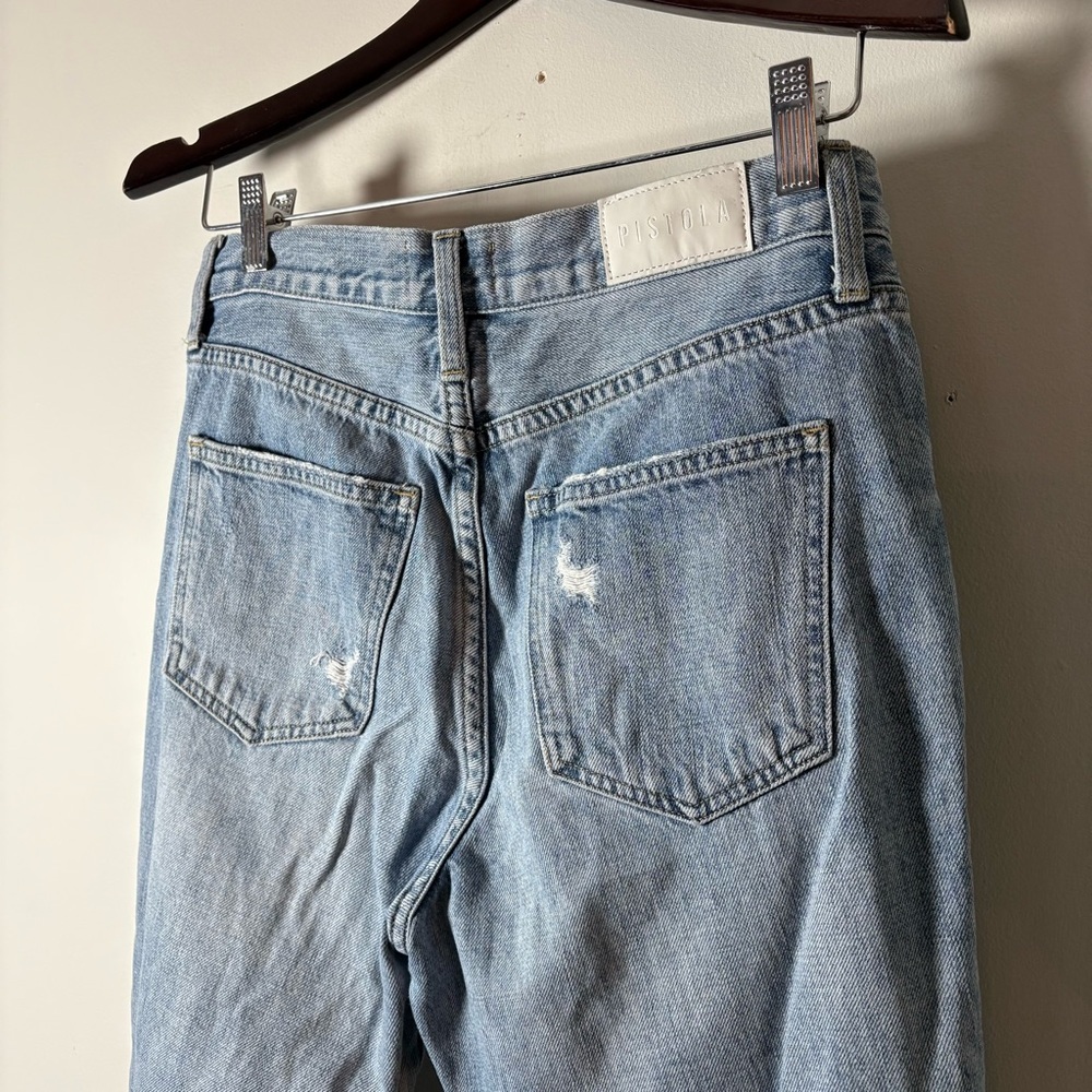 Pistola Jeans Sz 27 Distressed Light Wash Denim High Rise Straight Leg Raw Hem - Picture 9 of 11